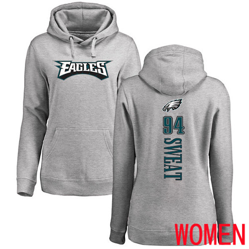 Women Philadelphia Eagles 94 Josh Sweat Ash Backer NFL Pullover Hoodie Sweatshirts